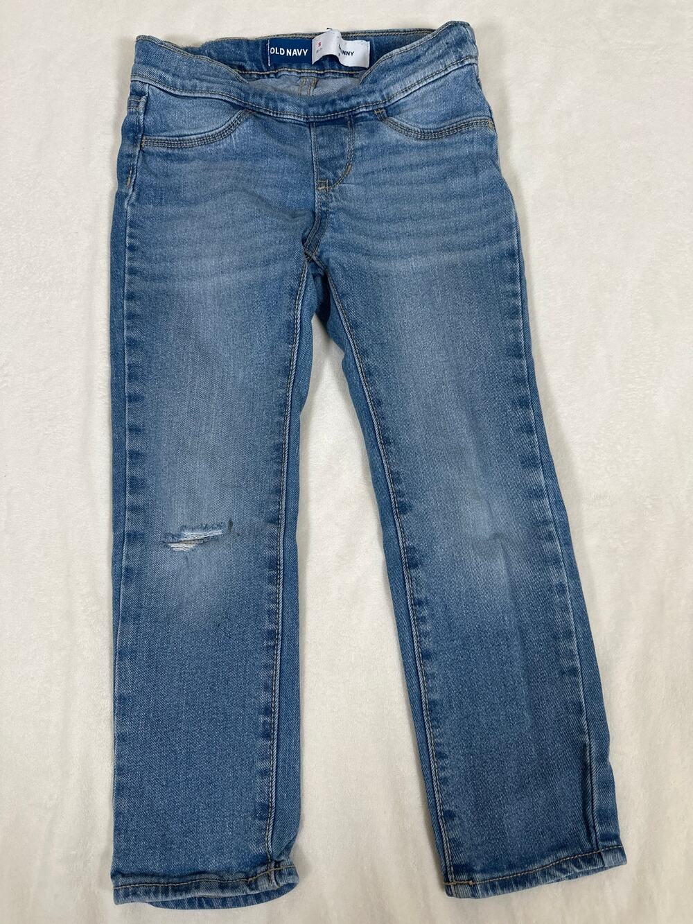 Old Navy Girls Skinny Jeans Size S 6-7 Light Wash Distressed Stretch Denim